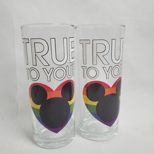 Disney Cup Rainbow Celebration Glass Tumbler Pride Love Heart Mickey True To You